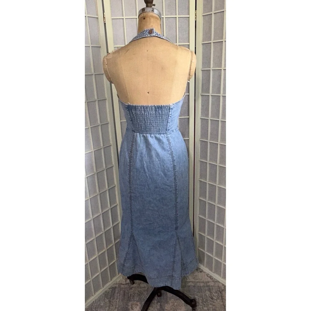 MAEVE By Anthropologie Coastal Cowgirl Button Front Corset Halter Denim Dress 2 - Picture 4 of 12